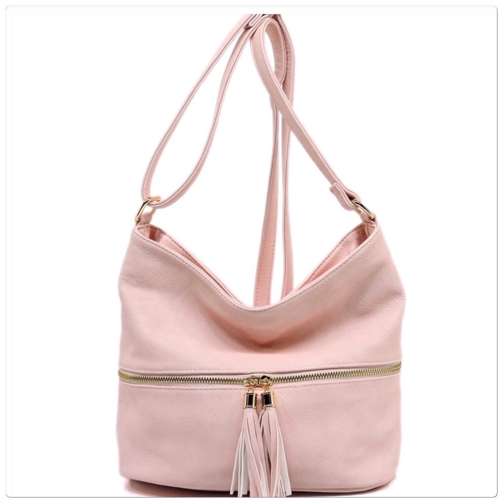 Tassel Crossbody Bucket Satchel Pink